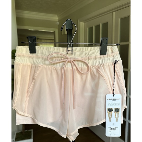 Alo Yoga Ambience Short XS Peachy Glow White Layered Mesh Athletic Running - Picture 1 of 10